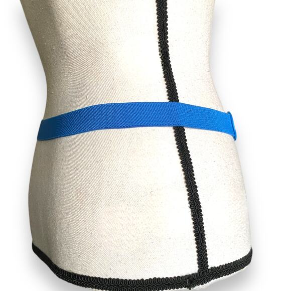 Vntg Gold Chain Buckle Cinch Waist Belt Cobalt Blue Elastic Stretch Narrow Y2k - Picture 7 of 11